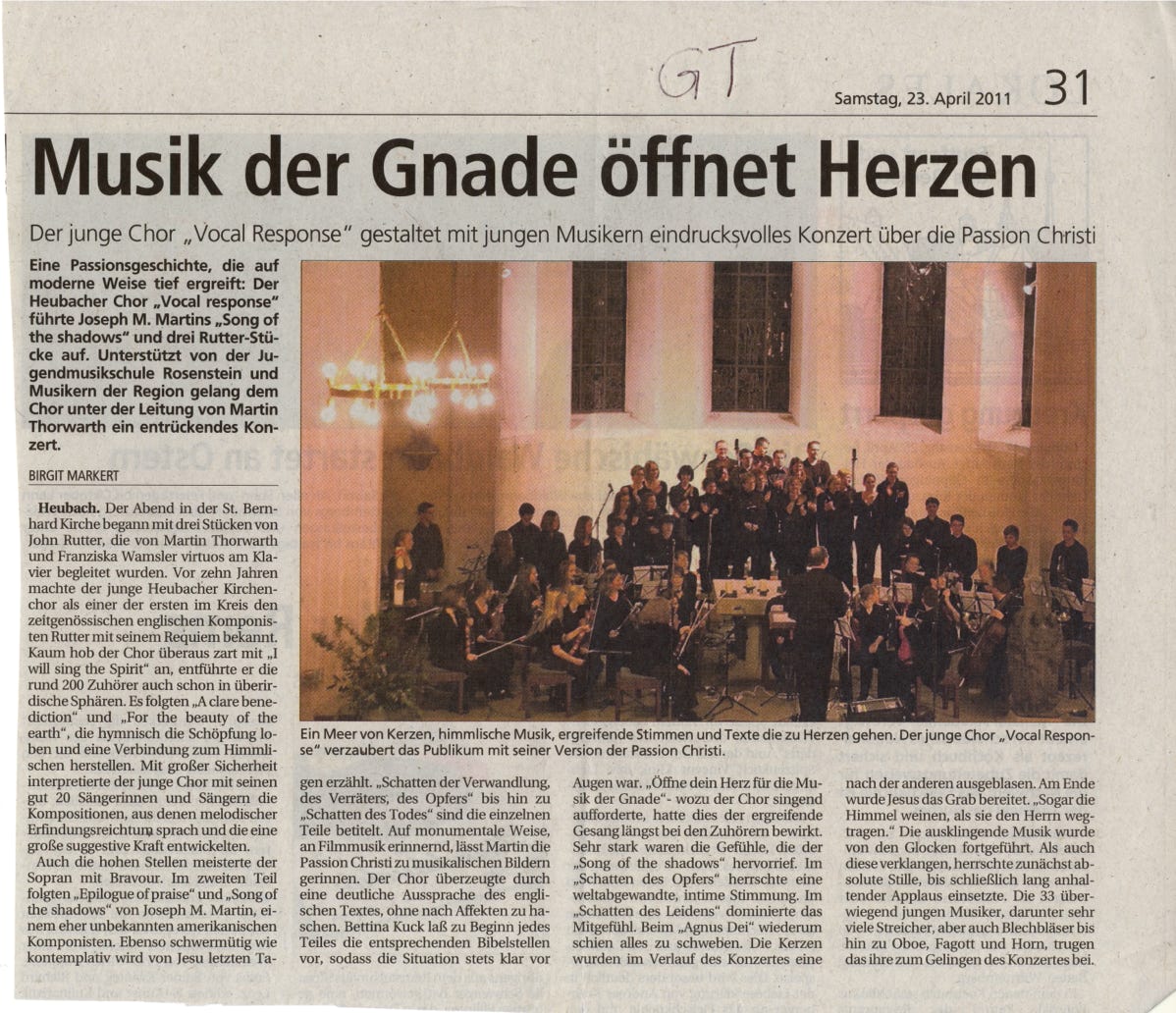 Aufführung der Passionsgeschichte "Song of the Shadows" von J. M. Martin in Heubach